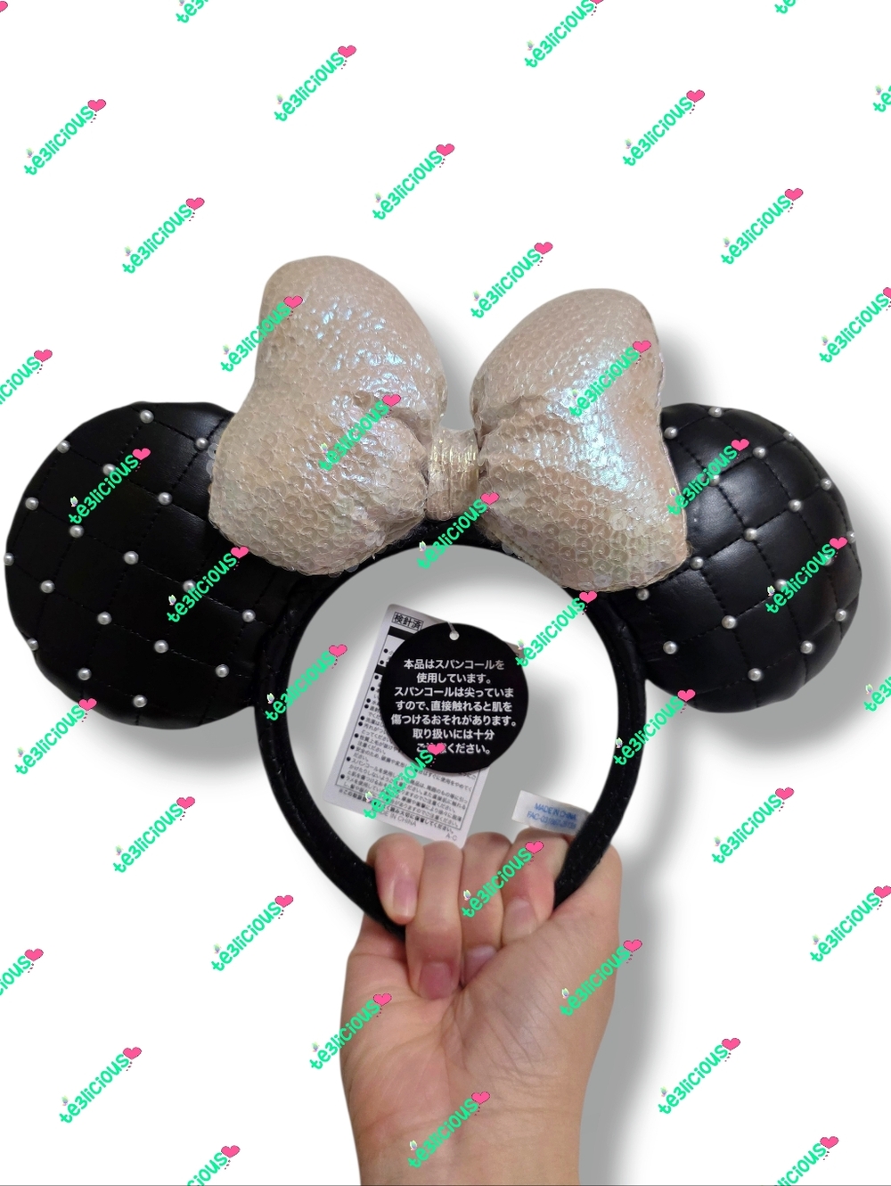 TOKYO DISNEY BLACK IRIDESCENT SEQUINED PEARL EARS HEADBAND